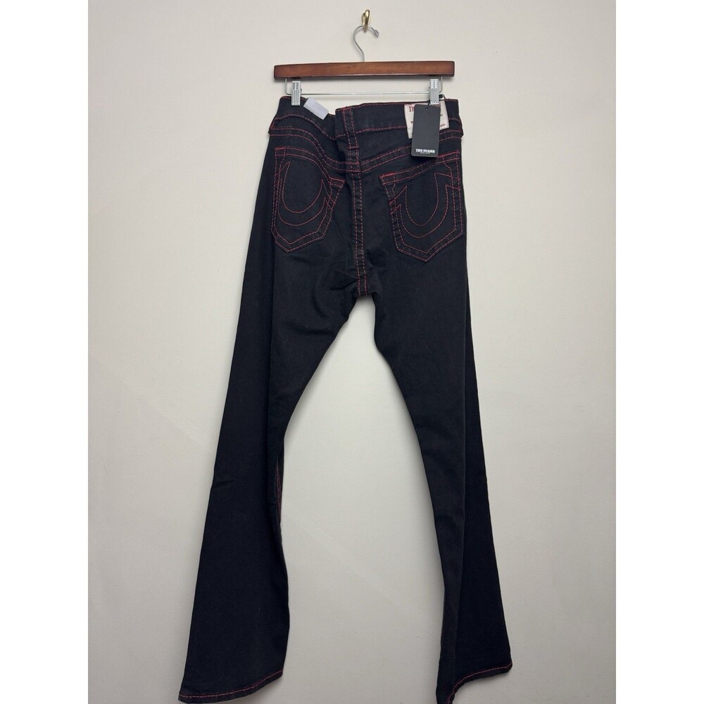True Religion Mens Ricky Big T Jeans Size 36 Black Red Stitch Western Straight - Picture 4 of 8
